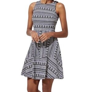 LOFT Black White Geometric Print Sleeveless Fit & Flare Dress Size 14P Corpcore